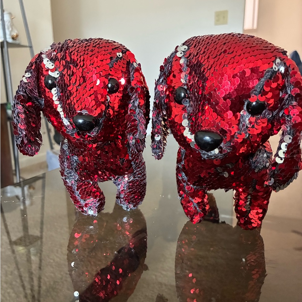 Two Red Sequin Dogs change to silver - NWT
